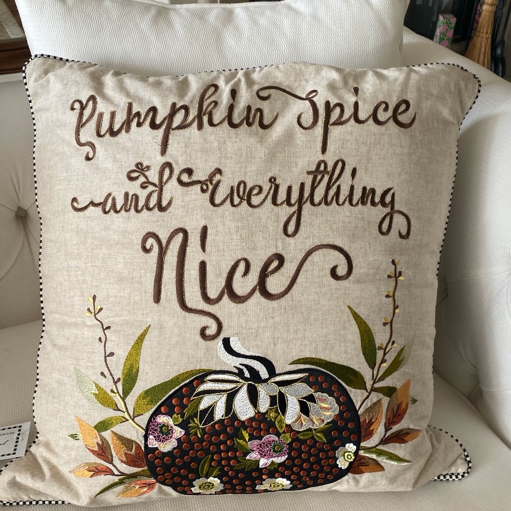 MacKenzie Childs Pumpkin/Thanksgiving Pillow w/ Courtly Check Border With tags!